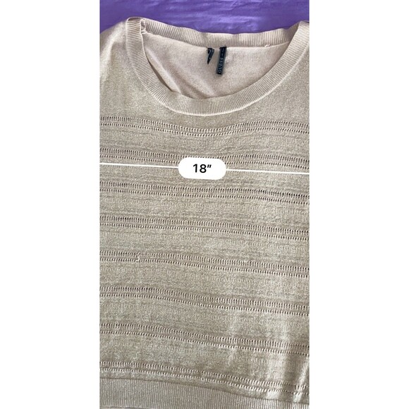 GUESS Vesper High Low Stripe Sweater Pullover Knit Top Metallic Rose Gold XS - Picture 9 of 16